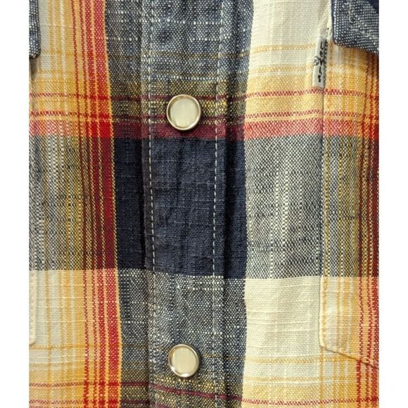 Levi's Men's Medium Western Cowboy Pearl Snap Plaid Long Sleeve Shirt Blue Rust - Picture 2 of 6